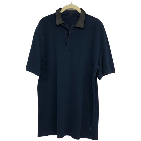 Gucci Men's Leather Collar Midnight Navy Short Sleeve Polo T- Shirt size L - Picture 1 of 16